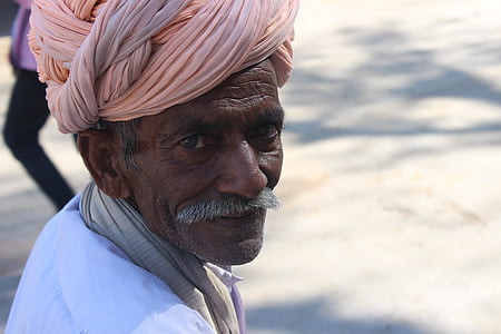 home vell, Turbant, folk, Rajasthan, l'Índia, cultura, fils