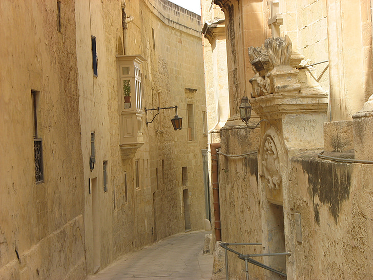 Malta, beco, casa, rua, Mdina, velho