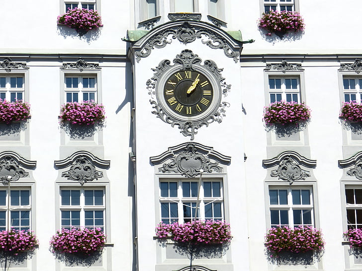 clock, time of, window, facade, town hall, renaissance town hall, renaissance