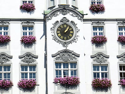 laikrodis, laikas, langas, fasadas, rotušė, Renesanso miesto rotušė, Renesanso