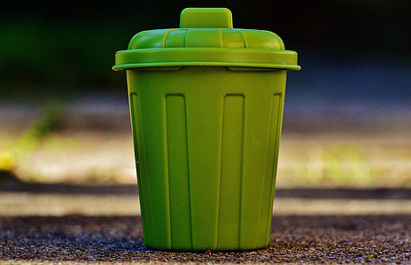 lata de lixo, lixo, balde, verde, lixeiras, caixote do lixo, resíduos