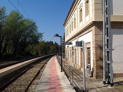 Estação, através, estrada de ferro, faixas, plataforma, Estação Ferroviária, vácuo