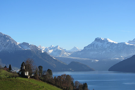 Mountain panorama, matk, talvel, Weggis, Alpine, mäed