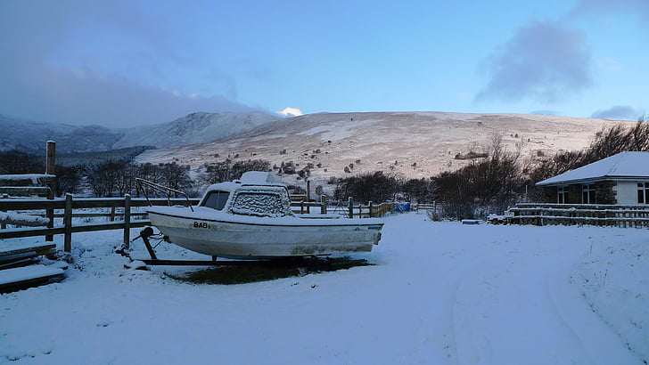 Ilse Άρραν, Σκωτία, απομακρυσμένη, χιόνι, βάρκα, τοπίο, Σκωτίας