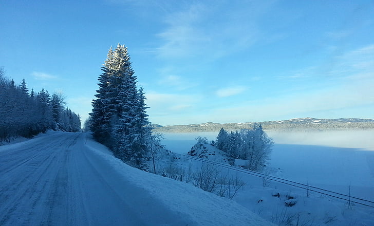Noorwegen, winter, sneeuw, bevroren, kou, buitenshuis, blauw