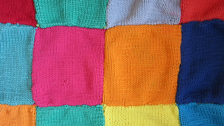 laine, couverture, carrés, coloré, Couleur, tricotés, texture
