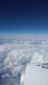 debesys, plokštumoje, skrydžio, skristi, lėktuvas, oro transporto priemonės, mėlyna