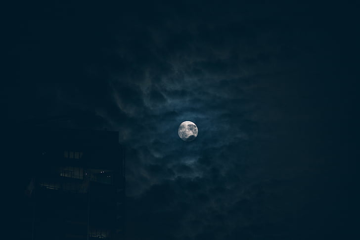 maan, schilderij, wolk, wolken, volle maan, donkere wolken, geen mensen