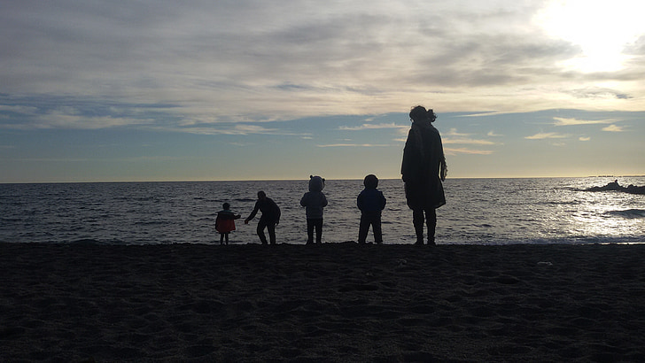 Sunset, Mama, taustavalo, Sea, Almeria, Beach, pilvet