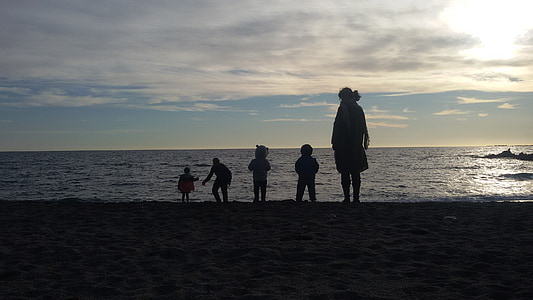Sonnenuntergang, Mama, Hintergrundbeleuchtung, Meer, Almeria, Strand, Wolken