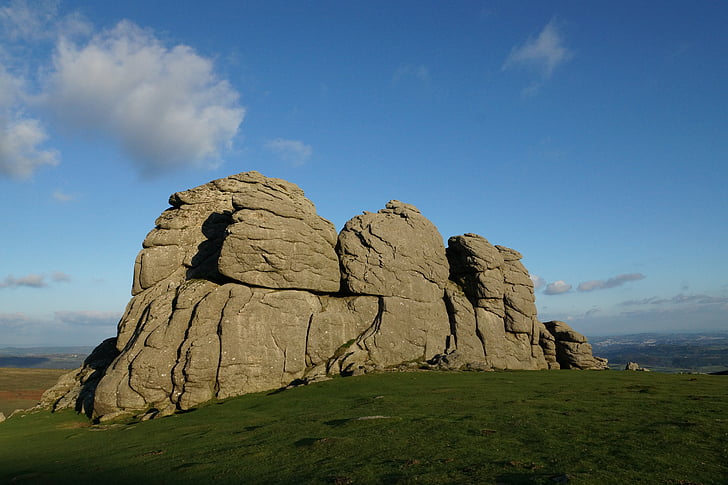 Dartmoor, Haytor скали, гранит, бърда, Англия, небе, природата