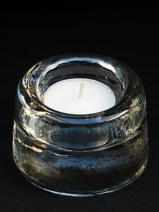 tealight, vela, queimadura, queimando o, castiçal, vidro, transparente