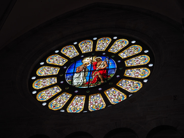rozeta, okno, barevné sklo, o, Basel cathedral, Münster, Basilej
