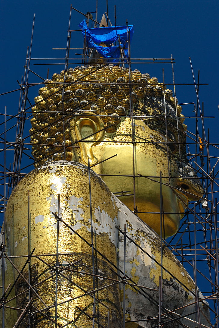Golden, Buddha, Memorial, religion, buddhisme, monument, sidder