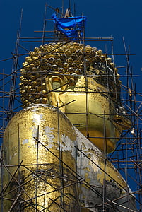 zlatý, Buddha, Pamätník, náboženstvo, budhizmus, pamiatka, posedenie