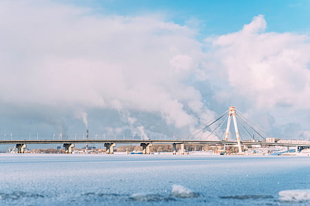 мост, Топ, земята, обхванати, сняг, през деня, море