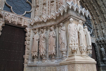 reims, cathedral, statue, saints, religion, history, church