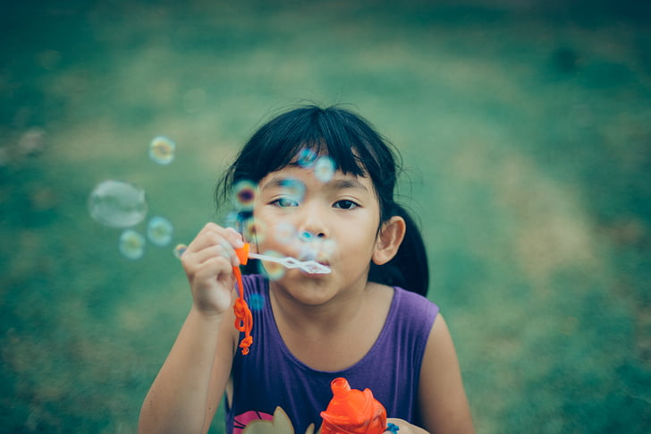 people, kid, child, bubbles, toy, game, grass