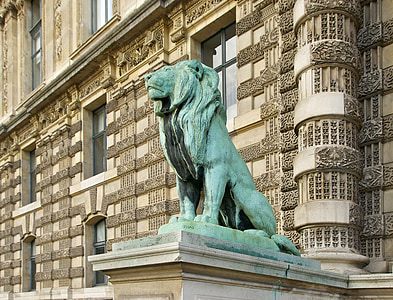 雕像, 狮子, 罗浮宫, 博物馆, 狮门, 入口, 建筑