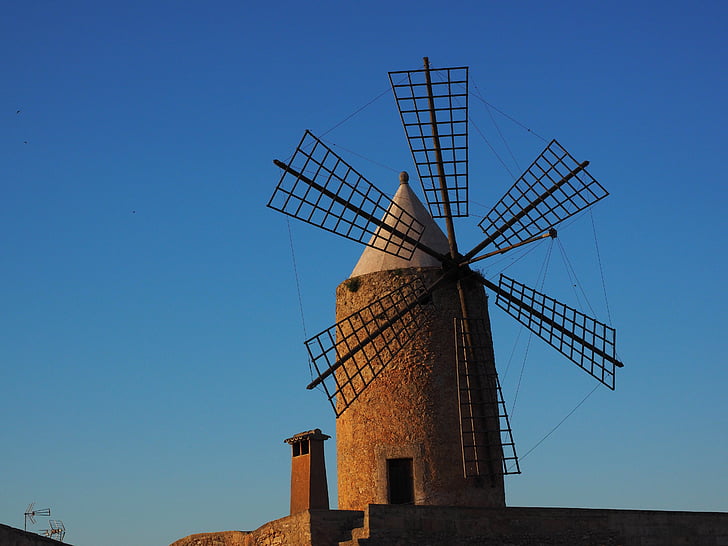 Windmühle, Mallorca, Mühle, Windenergie, Flügel, Windkraft, Turm
