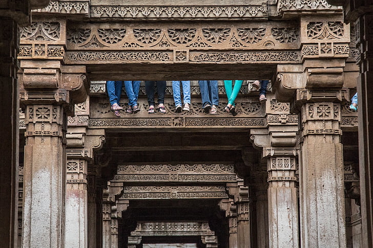 stepwell, Ahmedabad, Gujarat, arkitektur, indisk, carving, Hindu