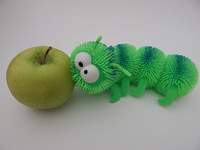 centipede, apple, worm, green, caterpillar, insect, bug