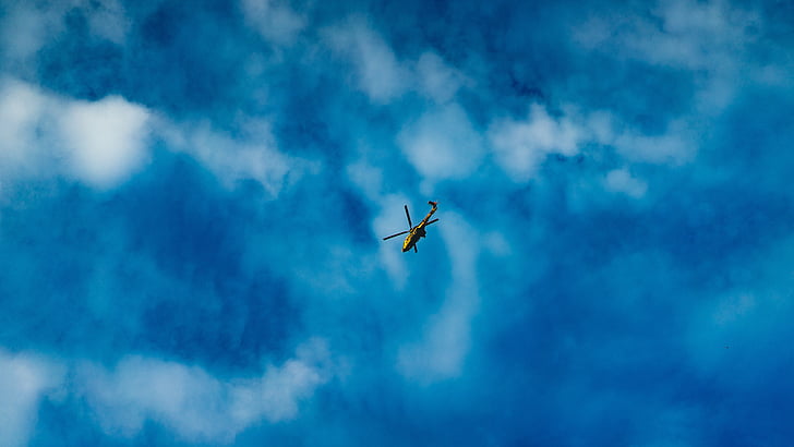 直升机, 飞机, 飞行, 旅行, 旅行, 云彩, 蓝色