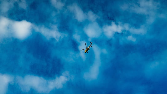 helicopter, aircraft, flight, travel, trip, clouds, blue