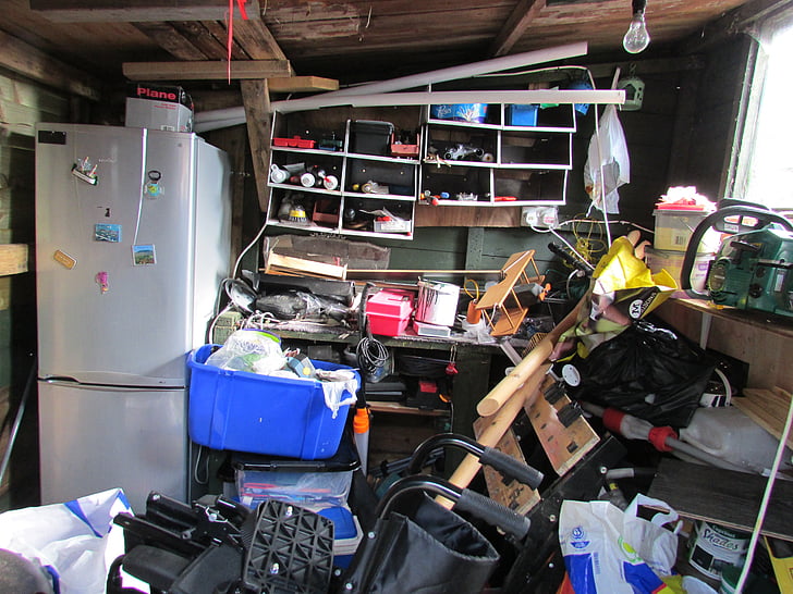 clutter, mess, untidy, garden shed, workshop, shed, garage