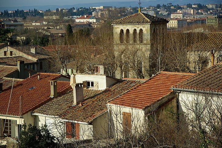 Frankrijk, Carcassonne, oude stad, tegels, kerk, het platform, dak