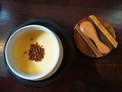 japan, soy, pudding, traditional, spoon