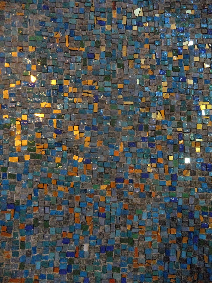 mosaic, abstract, golden, colorful, blue, pattern, texture