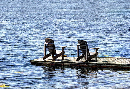 jezero, dok, židle, léto, Chalupa, voda, krajina