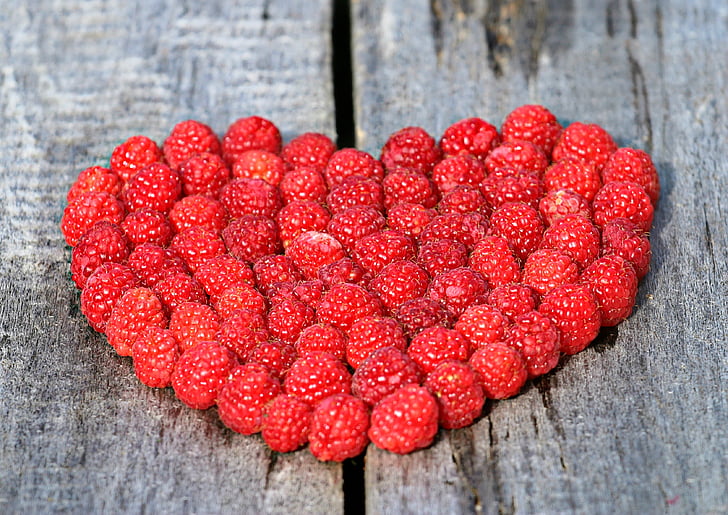 heart, raspberry, board, love, ripe, berry, red