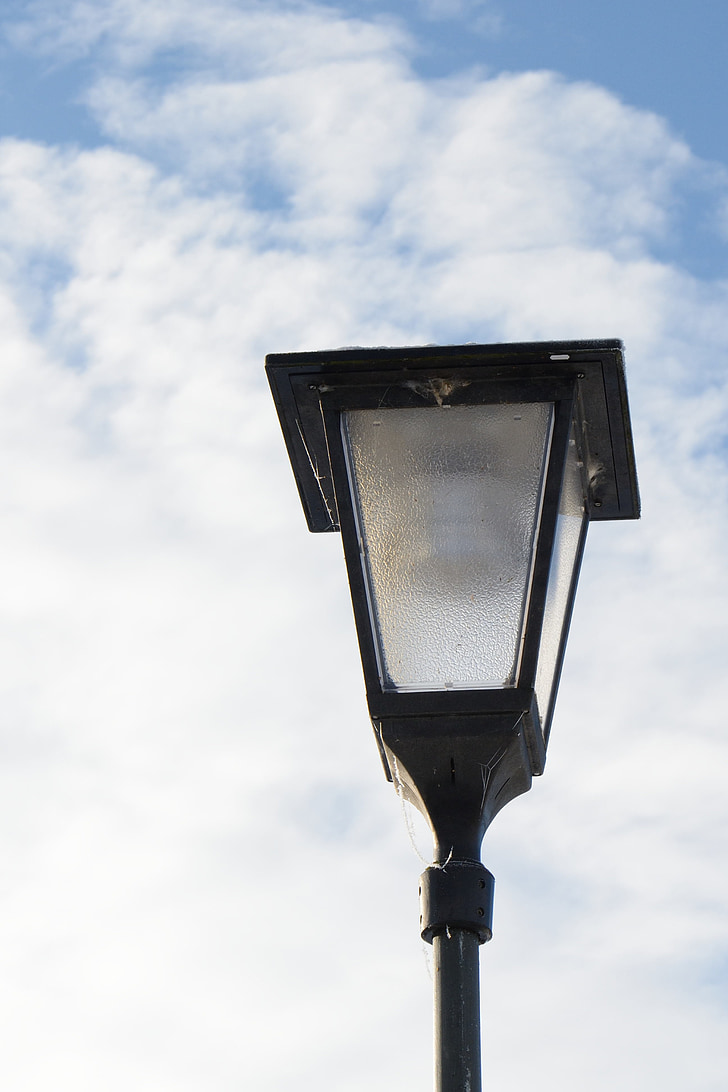 lanterna, céu, individualmente, lâmpada de rua, luz de rua, nuvens, azul