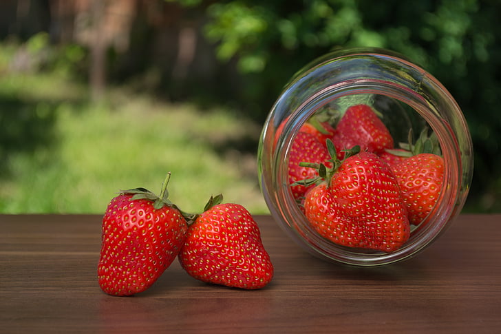 jordbær, jordbær, krukke, haven, frugt, spise sundt, friskhed