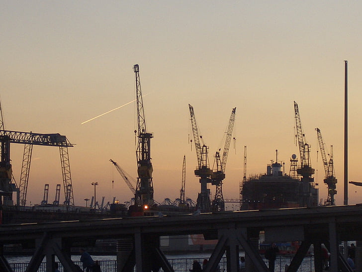 Portuària, grues de Port, Alemanya, ciutat, Hamburgo, Grua - maquinària de construcció, Port