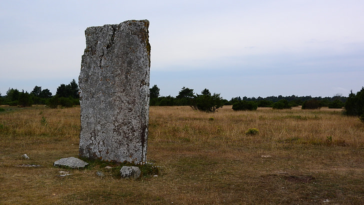 menhir, stone, stone column, landscape, dry grass, plains, oland