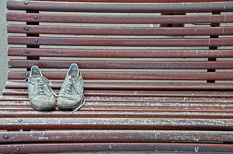 Panca, sporco, Calzature, vecchio, scarpe, scarpe da ginnastica, Scarpa
