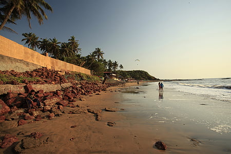 praia rochosa, praia, Costa da Índia, a costa, Oceano Índico, mar, pessoas