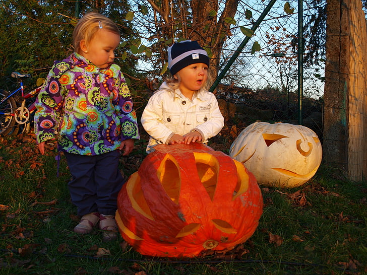 Тыква, Осень, дети, Хэллоуин, оранжевый, ребенок, только дети