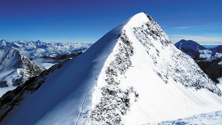 Alpene, Fjellklatring, fjell, cordee, snø, ulrichshorn, toppmøtet