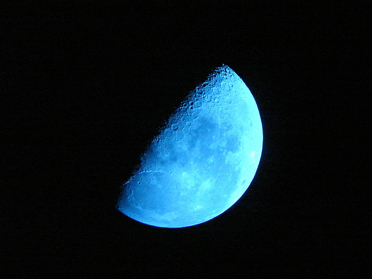 Moon, Blue moon, taivas, yö, puolikuu, sininen yö, Moonlight
