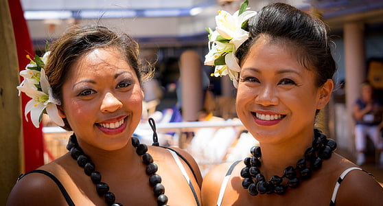 Retrato, mujeres, Polynesian, mujer, chica, jóvenes, feliz