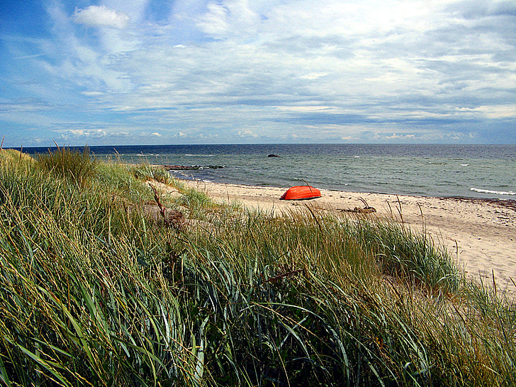 beach, sea, lonely, lonely beach, baltic sea, boot, mood