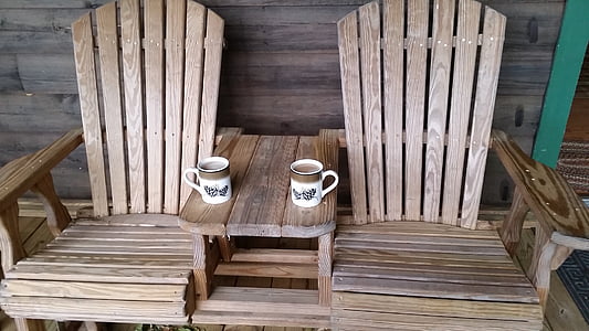 mountains, coffee, deck, chairs, relax, cup, rest