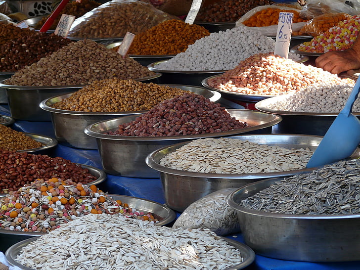 grains, sunflower seeds, mix, market, selection