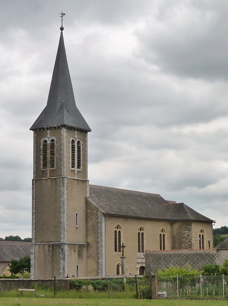 church, france, vielle adour, pitched roof