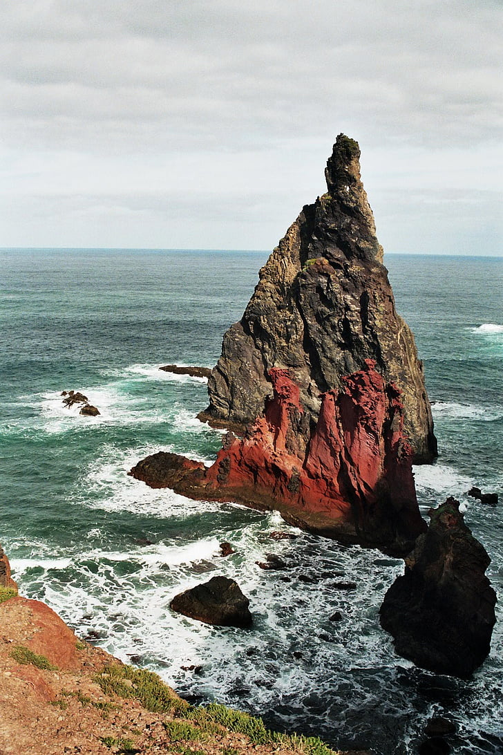 Madeira, keleti partján, rock, óceán, Atlanti-óceán, Portugália, színes