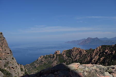 vue, mer, falaise, île, Corse, France, côte rocheuse